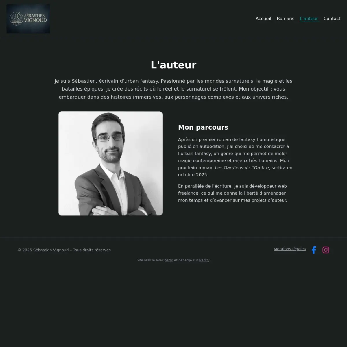 Page à propos du site d'auteur