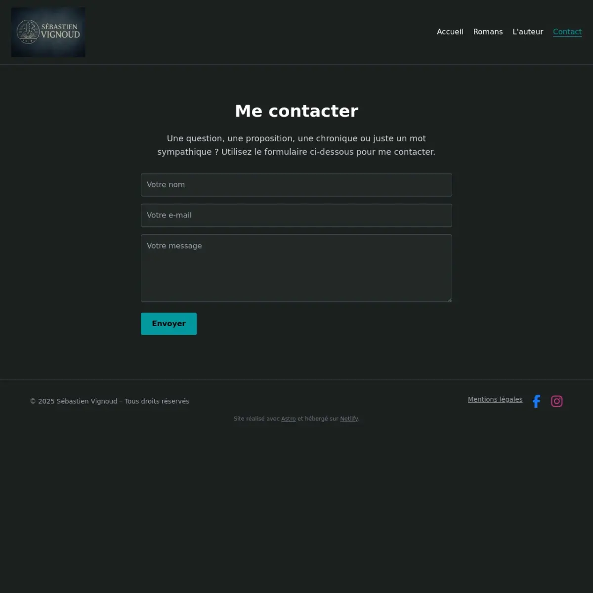 Page contact du site d'auteur