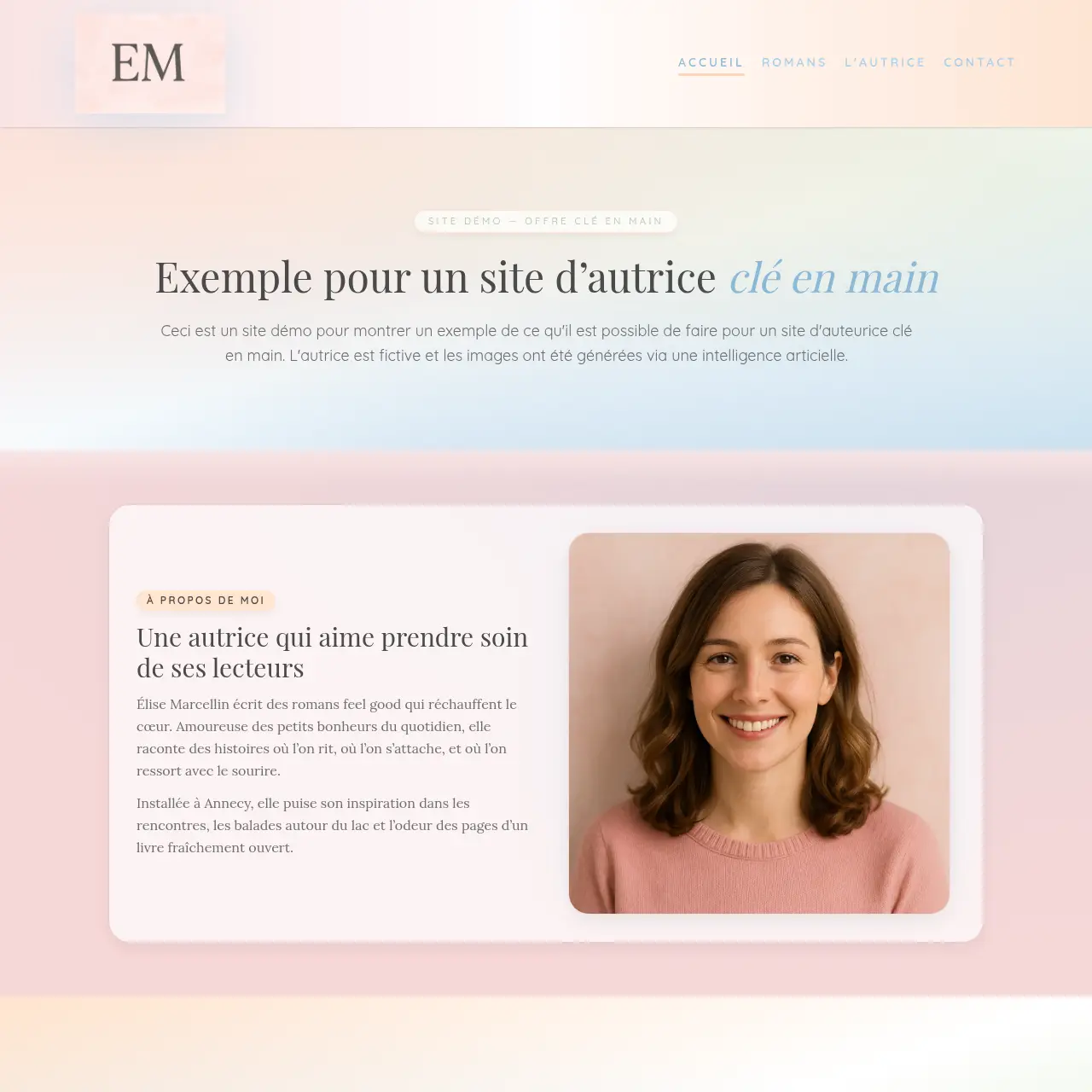 Page d'accueil du site démo
